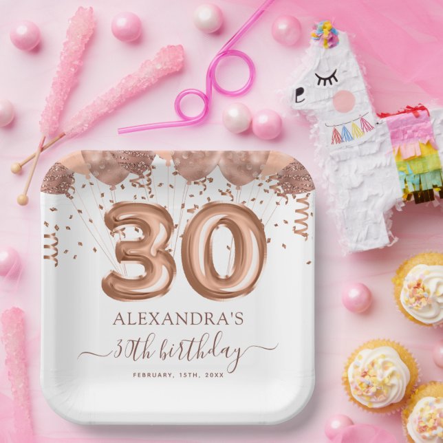 Assiettes En Carton Ballons d'or rose 30e fête d'anniversaire (Fête)
