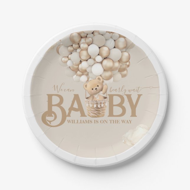 Assiettes En Carton Ballons d'ours Baby shower d'attente précoce (Devant)