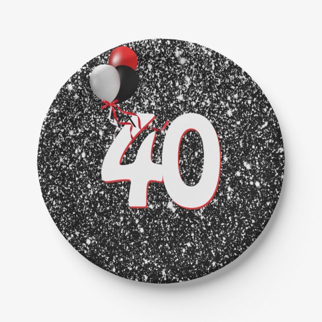 Assiettes En Carton Ballons du 40e anniversaire sur Parties scintillan (Devant)