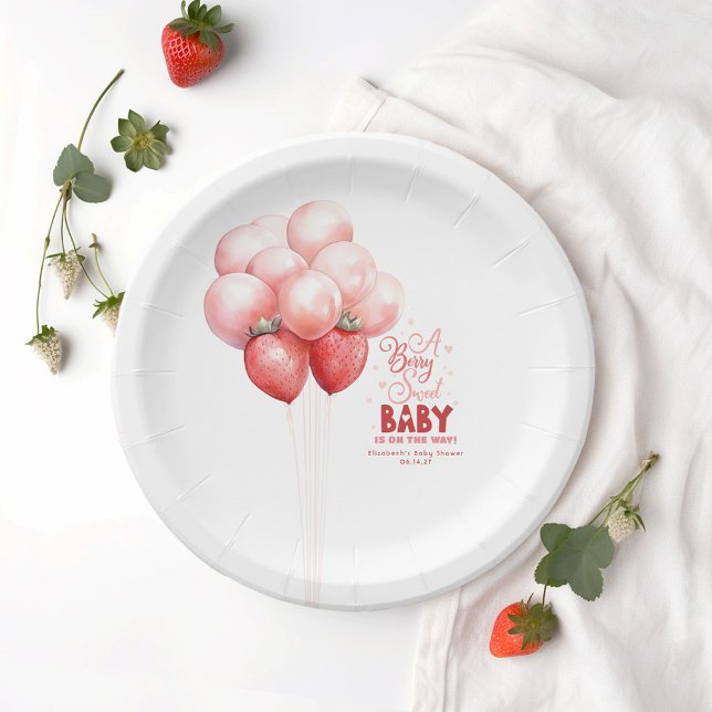 Assiettes En Carton Ballons fraises Baby shower rouge et rose (Créateur téléchargé)