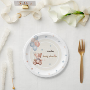 Assiettes En Carton Ballons Ourson Rustique pour Baby Shower