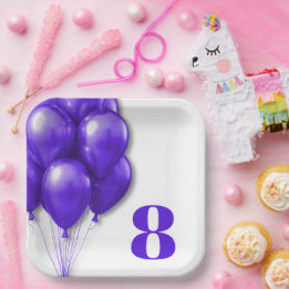 Assiettes En Carton Ballons pourpres Enfants Modèle d'âge d'anniversai
