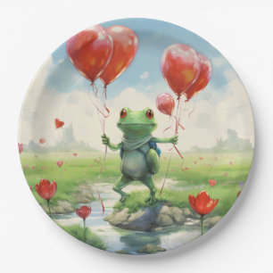 Assiettes En Carton Ballons rouges de grenouille joyeux mignons
