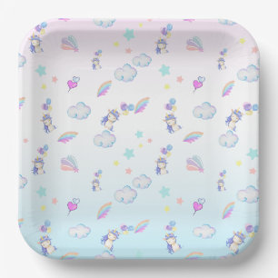 Assiettes En Carton Ballons Unicorne arc-en-ciel fête d'anniversaire
