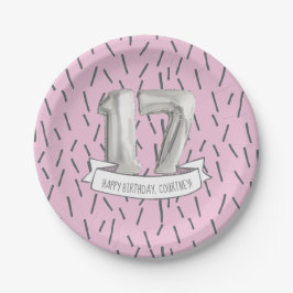 Assiettes En Carton Balloon rose et gris Filles 17ème anniversaire