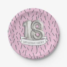 Assiettes En Carton Balloon rose et gris Filles 18e anniversaire