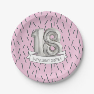 Assiettes En Carton Balloon rose et gris Filles 18e anniversaire