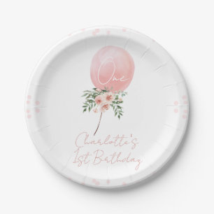 Assiettes En Carton Balloon rose floral première plaque d'anniversaire