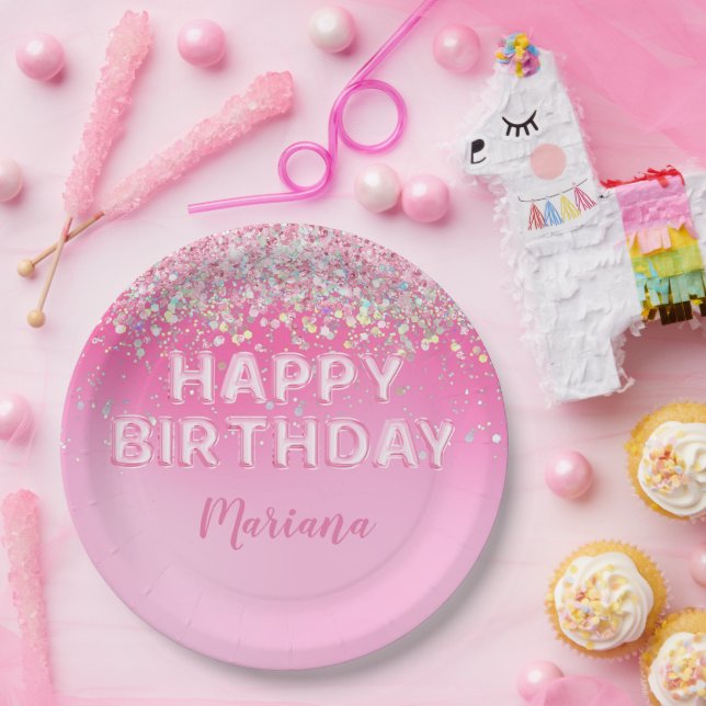 Assiettes En Carton Balloon rose Ombre fête d'anniversaire (Fête)