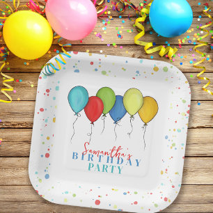 Assiettes En Carton Balons d'anniversaire Confetti Calligraphie Whimsi
