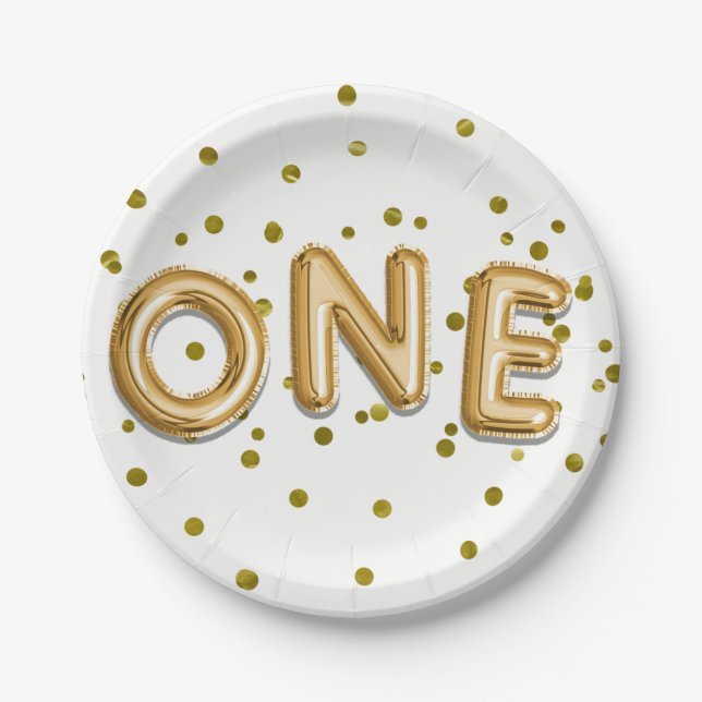 Assiettes En Carton Balons d'or & Confetti ONE 1er anniversaire (Devant)