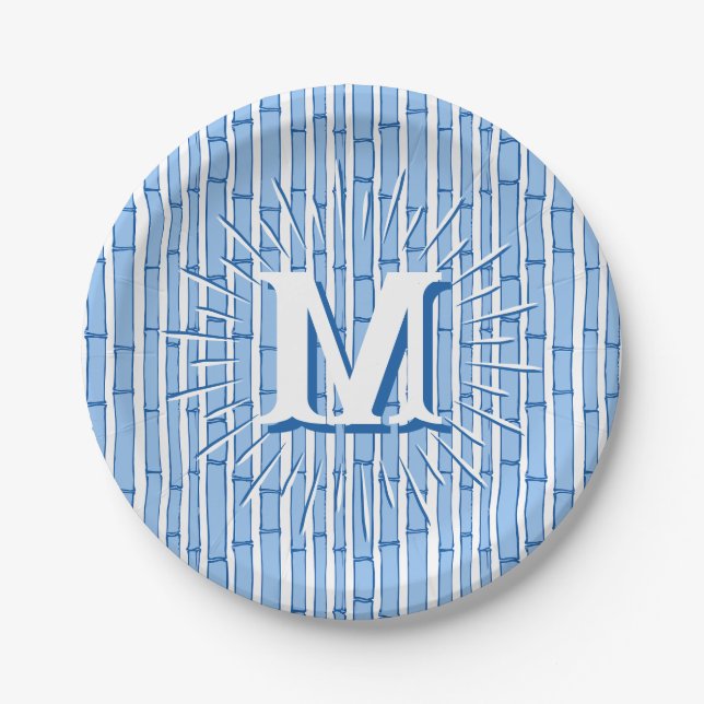 Assiettes En Carton Bambooey Bamboo Stripe in Blue Personalized (Devant)