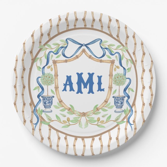 Assiettes En Carton Bambou et poitrine opiacée | Monogramme (Devant)