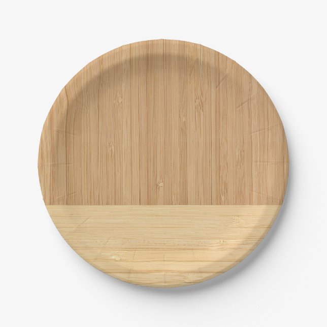 Assiettes En Carton Bambou naturel Bordure Grain de bois (Devant)