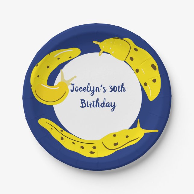 Assiettes En Carton Banana Slugs Jaune et Bleu Personnalisé (Devant)