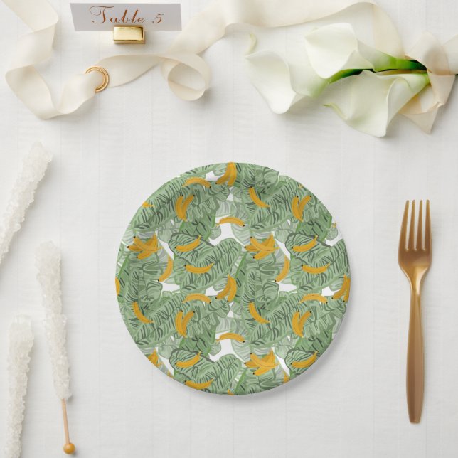 Assiettes En Carton Banane tropicale moderne Motif vert (Mariage)