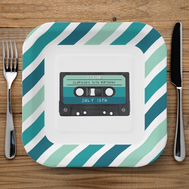 Assiettes En Carton Bande Bleue Retro Fête d'anniversaire (Cassette Tape Retro Birthday Party Paper Plates
)