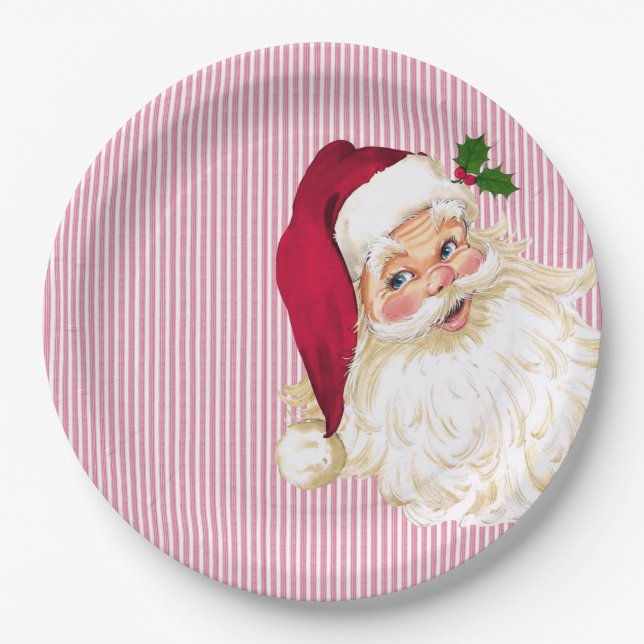 Assiettes En Carton Bande de canneberge ancienne du Père Noël (Devant)