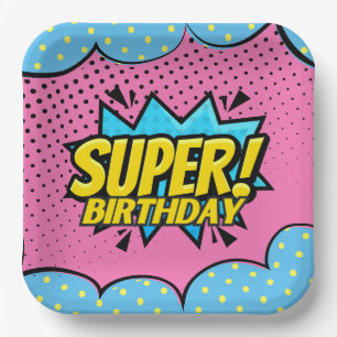 Assiettes En Carton Bande dessinée super-héros fille anniversaire