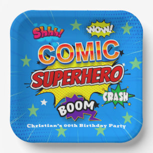 Assiettes En Carton Bande dessinée Superhero Strip 00e fête d'annivers