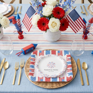 Assiettes En Carton Banderoles de drapeau du 4 juillet Stripes Baby Sh