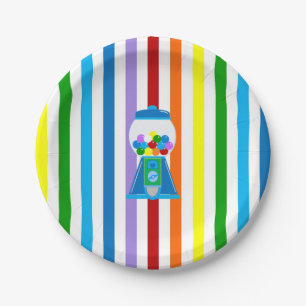 Assiettes En Carton Bandes arc-en-ciel avec gumball bleu