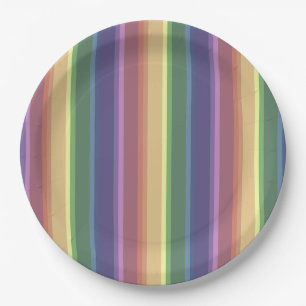 Assiettes En Carton Bandes arc-en-ciel coupées