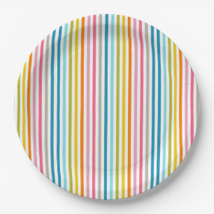 Assiettes En Carton Bandes arc-en-ciel estivales