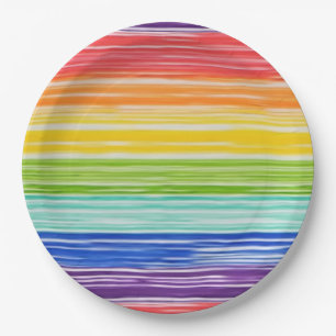Assiettes En Carton Bandes arc-en-ciel inondées