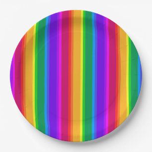 Assiettes En Carton Bandes arc-en-ciel irrégulières