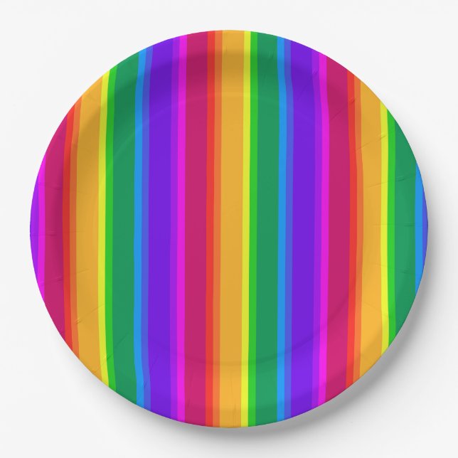 Assiettes En Carton Bandes arc-en-ciel irrégulières (Devant)