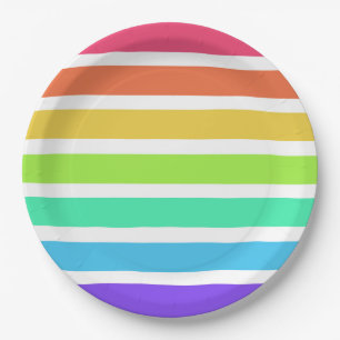 Assiettes En Carton Bandes arc-en-ciel lumineuses