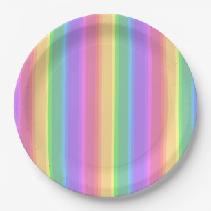 Assiettes En Carton Bandes arc-en-ciel pastel