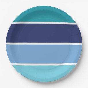 Assiettes En Carton Bandes bleues