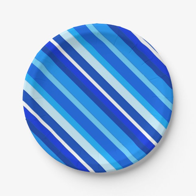 Assiettes En Carton Bandes de bonbons en couche - cobalt et bleu pâle (Devant)