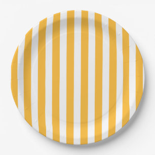 Assiettes En Carton Bandes de bonbons jaune et blanc ensoleillé