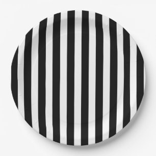 Assiettes En Carton Bandes de bonbons noir et blanc