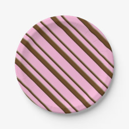 Assiettes En Carton Bandes de bonbons, rose et chocolat