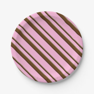 Assiettes En Carton Bandes de bonbons, rose et chocolat
