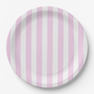 Assiettes En Carton Bandes de bonbons rose pâle et blanc