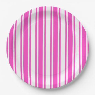 Assiettes En Carton Bandes de bonbons roses et blancs chauds