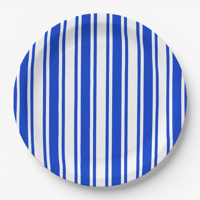 Assiettes En Carton Bandes de bonbons royales bleues et blanches (Devant)