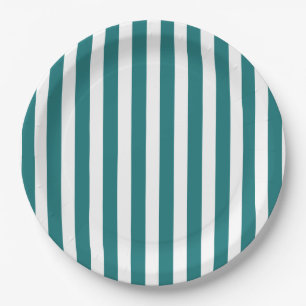 Assiettes En Carton Bandes de bonbons turquoises et blanches
