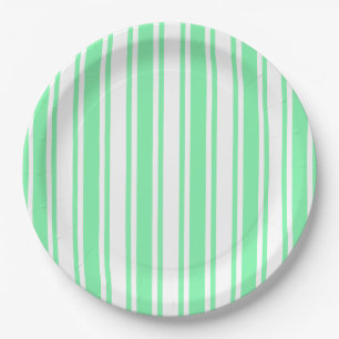 Assiettes En Carton Bandes de bonbons vert et blanc pastel