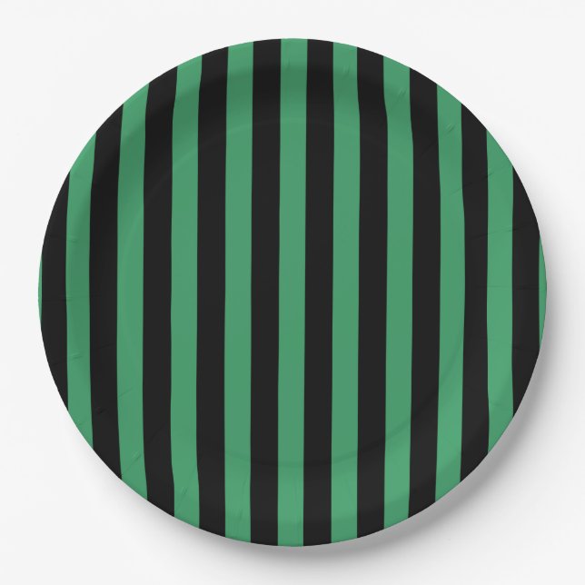 Assiettes En Carton Bandes de bonbons vert et noir (Devant)