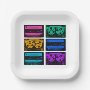 Assiettes En Carton Bandes de cassettes colorées rétro