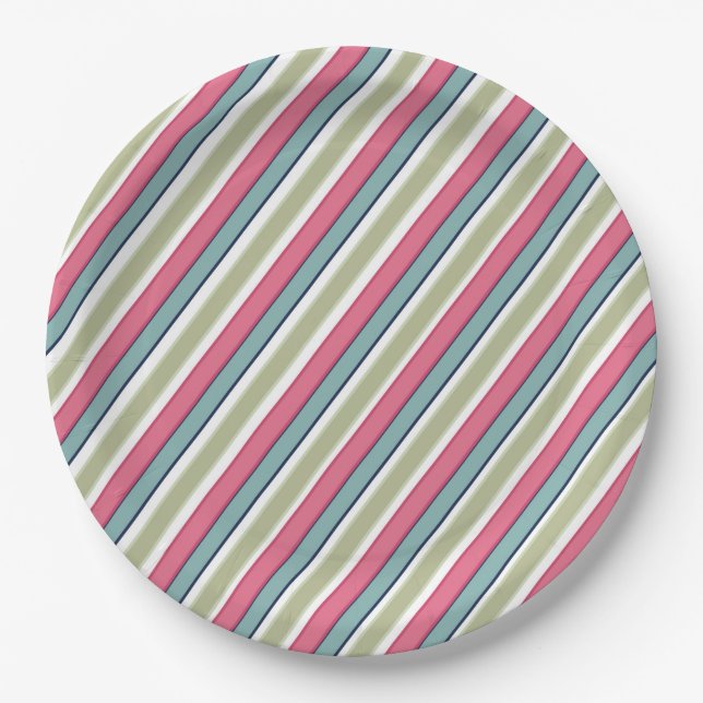 Assiettes En Carton Bandes de couleurs délicates (Devant)