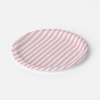 Assiettes En Carton Bandes de taille moyenne rose et blanche