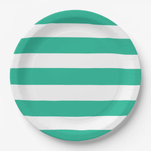 Assiettes En Carton Bandes de transats vert et blanc