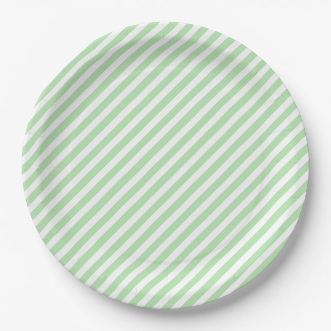 Assiettes En Carton Bandes diagonales vertes (Devant)
